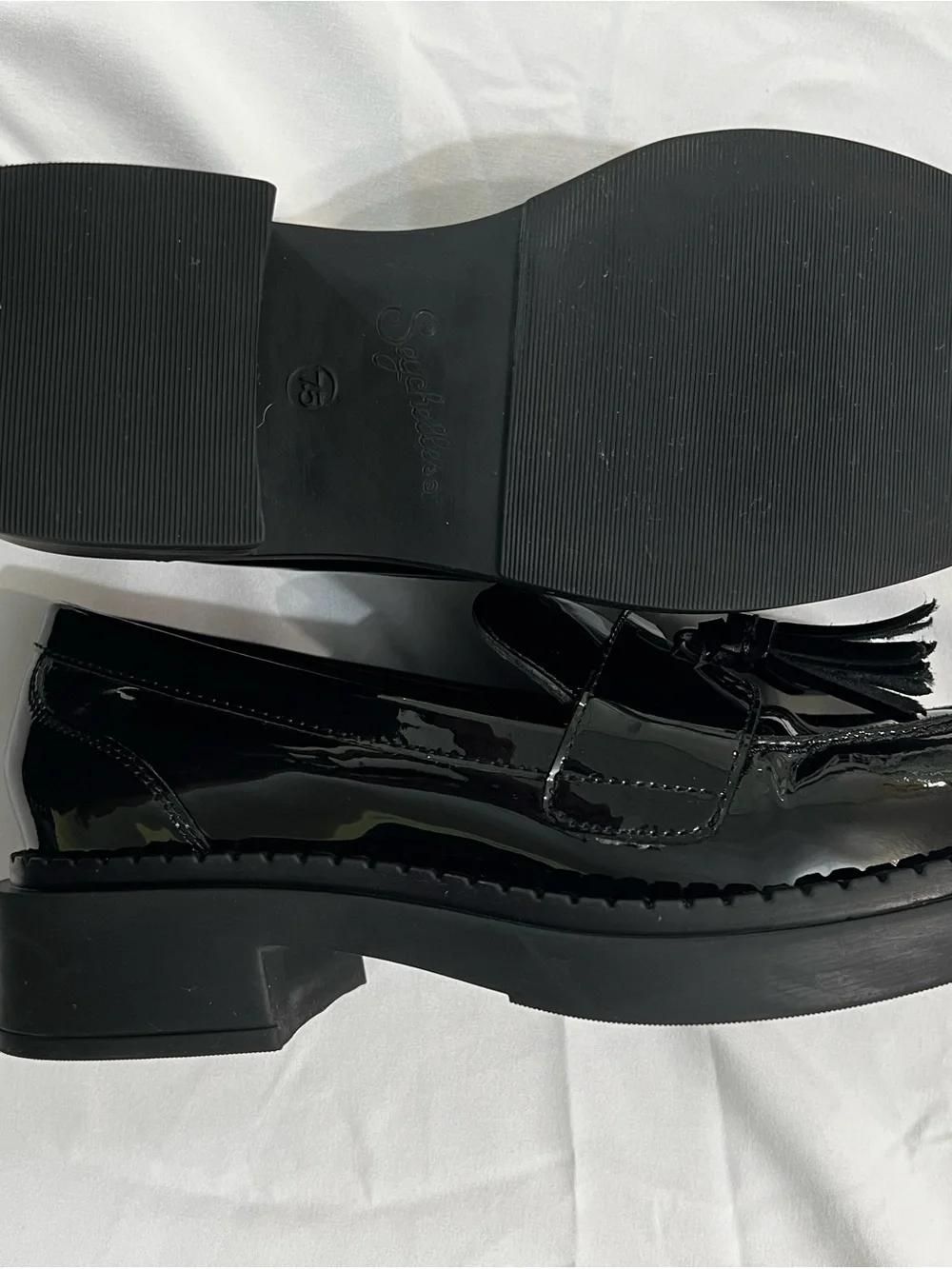 Seychelles Black Patent Leather Tassel Loafers Platform Academia Size 7.5